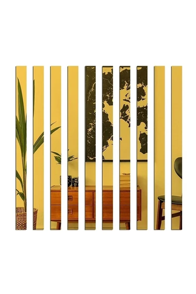 Dekoratif Şerit Altın Ayna Pleksi Duvar Süsü 5'li Paket (2,5×100cm) - 2