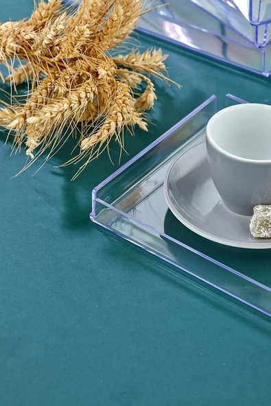 4'lü Sunum Tepsisi -servis Sunum Tepsisi - 4'lü Dekoratif Tepsi - Kristal Sunum Tepisi Şeffaf - 6