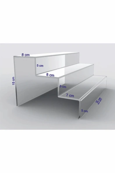 Pleksi Stand Pleksi Şeffaf Merdiven Sergileme Standı (3 BASAMAK EN 35 CM) Akrilik - Resim 2