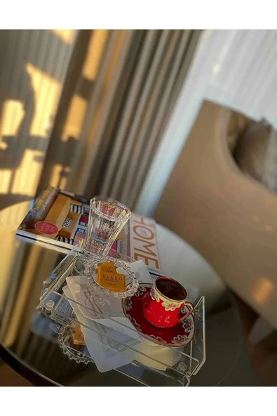 4'lü Şeffaf Pleksi Tepsi 14x22cm Servis Sunum Tepsisi Şık Yeni Kahve Çay Tepsisi Phigo 4 Adet - 4