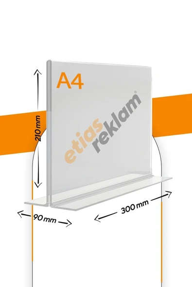 A4 T Tipi Yatay Masa Üstü 20'li Paket / 2.8 Mm Şeffaf Pleksi Föylük / Broşürlük - Resim 2
