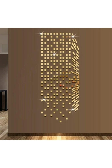 Dekor Süs Mozaık Ayna 200x Adet Pleksi Dekoratif Gold Antre Banyo Her Biri 3x3 - 3