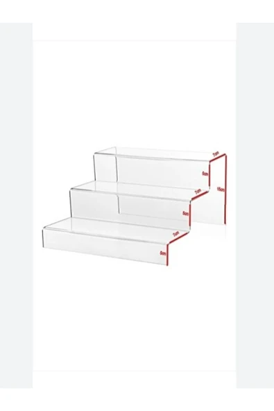 Pleksi Merdiven Raf 3 Mm (30 CM GENİŞLİK) 3 Katlı Stand - 2