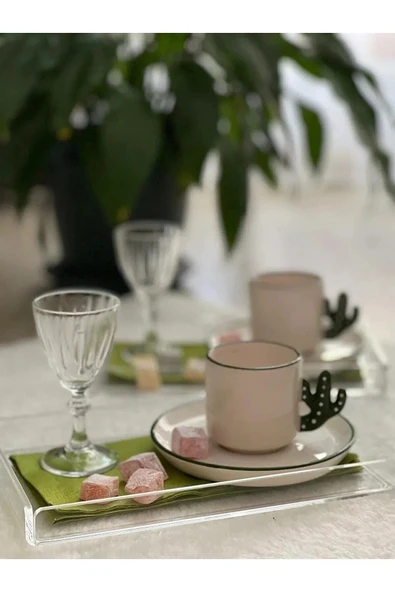 4'lü Şeffaf Pleksi Tepsi 14x22cm Servis Sunum Tepsisi Şık Yeni Kahve Çay Tepsisi Phigo 4 Adet - 6