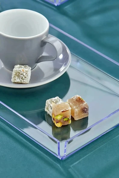 4'lü Şeffaf Pleksi Tepsi 14x22cm Servis Sunum Tepsisi Şık Yeni Kahve Çay Tepsisi Phigo 4 Adet - 3