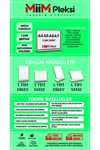 T Tipi A5 Pleksi Föylük Broşürlük-dikey A5 Föylük-50 Li Paket - 4