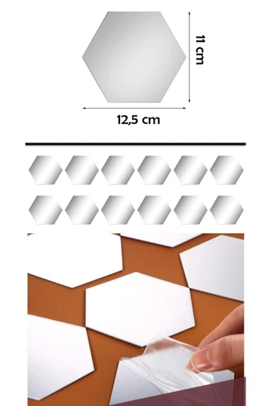 Bal Peteği Pleksi Ayna Gümüş Renk 120 ADET YAPIŞKANLI (11 CM X 12,5 CM) - 6