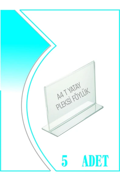 T Tipi A4 Kağıdı Boyutlu Yatay Pleksi Föylük 5 Adet