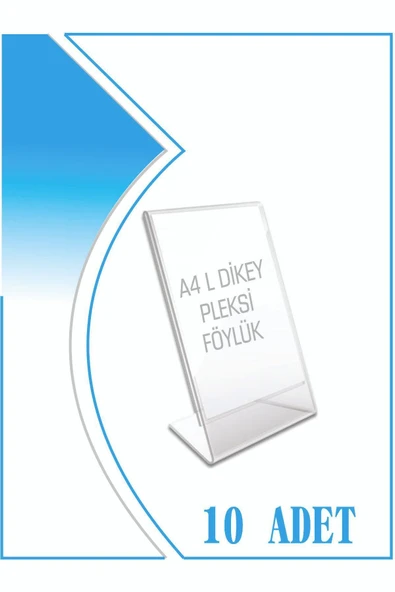 L Tipi A4 Kağıdı Boyutlu Dikey Pleksi Föylük 10 Adet