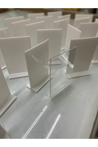A6 T Tipi Dikey Masa Üstü 10'lu Paket / 2 mm Şeffaf Pleksi Föylük / Broşürlük / Menü - 8