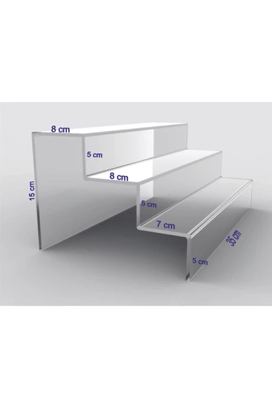 Pleksi Şeffaf Merdiven Sergileme Standı 3 Kademeli 35 Cm - Resim 2