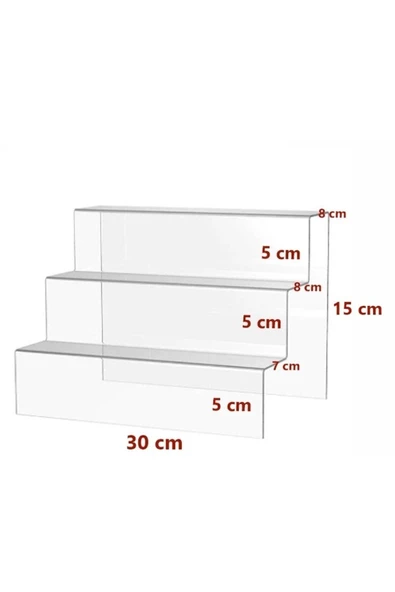 Nisba Ticaret Ürünü Pleksi Şeffaf Merdiven Sergileme Standı 3 Basamaklı 30 Cm - 2
