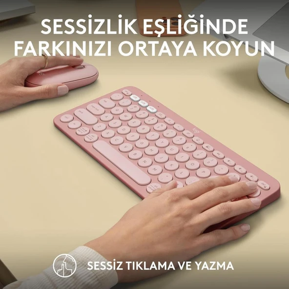 Logitech Pebble 2 Combo Pembe Kablosuz Klavye Mouse Seti - Outlet - 3