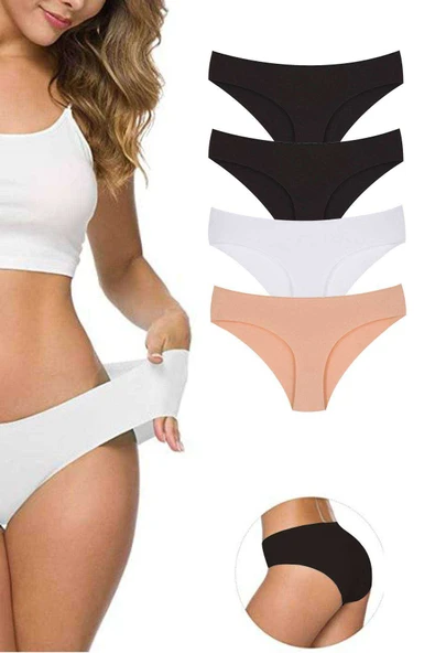 4 Adet Kadın Dikişsiz Lazer Kesim Esnek İz yapmayan Külot S4 - Resim 2