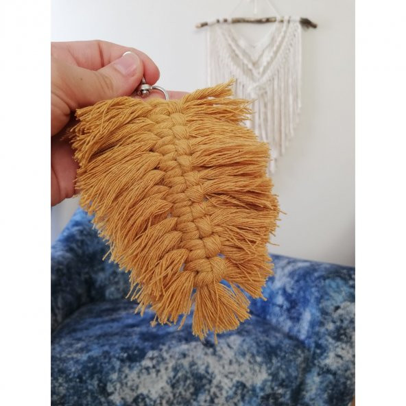 El Yapımı Yaprak Tasarımlı Makrome Anahtarlık -4 - Resim 3