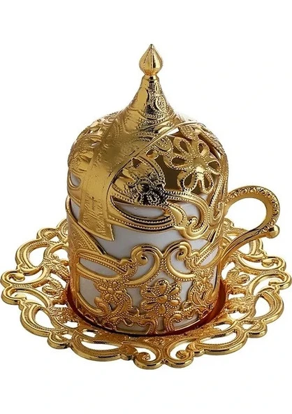 Sena Motif 6 Kişilik Altın Renkli 24 Parça Kahve Fincan Takımı - 2