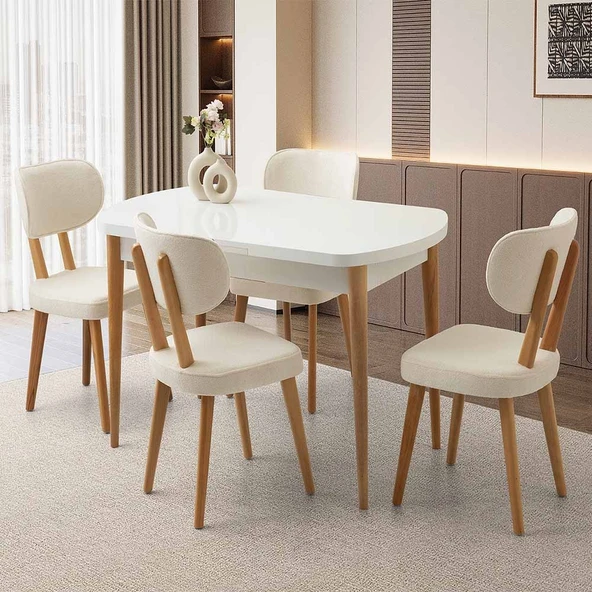 Kelebek Gizli Kaşıklıklı Masa 4 Adet Ahşap Masal Sandalye Takım - 9