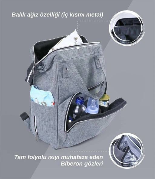 Tommybaby Anne Bebek Bakım Sırt Çantası Biberon Termoslu Sıvı Geçirmez Bebek Çantası - 4