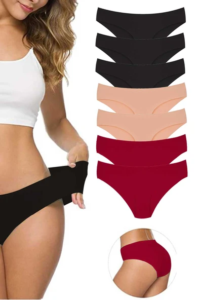 7 Adet Kadın Dikişsiz Lazer Kesim Esnek İz yapmayan Külot S9 - Resim 2