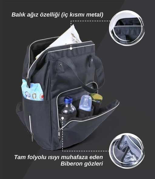 Tommybaby Anne Bebek Bakım Sırt Çantası Biberon Termoslu Sıvı Geçirmez Bebek Çantası - 10