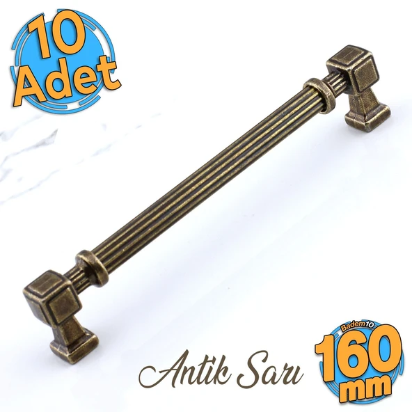 10 Adet Talas 160 mm Çizgili Metal Antik Sarı Kulp Mobilya Çekmece Mutfak Dolabı Dolap Kulbları 16 cm