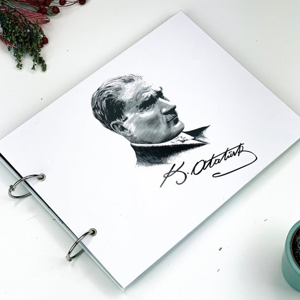 Kemal Atatürk İmza Tasarım Siyah Yapraklı Fotoğraf Albümü