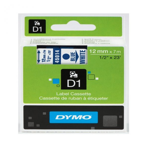 Dymo D1 Şerit Standart 12 MMx7 MT Beyaz Üzerine Mavi 45014 S0720540