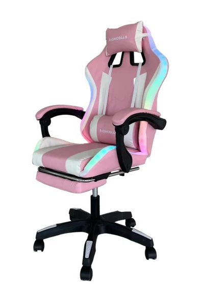 Fashcolle Pink Star Işıklı - Masaj Özellikli Oyuncu Koltuğu Pembe-Beyaz - 2