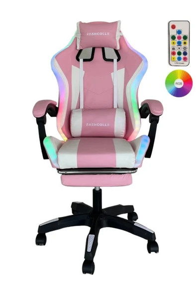 Fashcolle Pink Star Işıklı - Masaj Özellikli Oyuncu Koltuğu Pembe-Beyaz