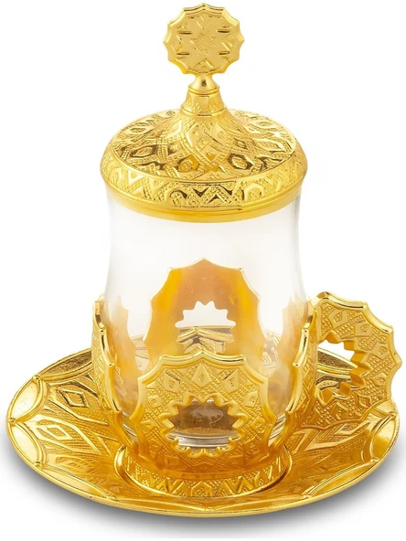 Selçuklu 6 Kişilik 24 Parça Altın Renkli Çay Bardağı Sunum Seti - 2