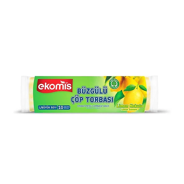 Ekomis Limon Kokulu Büzgülü Çöp Torbası Büyük Boy 10 lu (1 Paket)