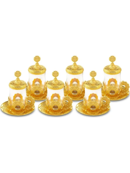 Selçuklu 6 Kişilik 24 Parça Altın Renkli Çay Bardağı Sunum Seti