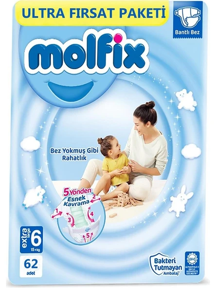 Molfix 6 Numara Extra Large 62'li Bebek Bezi