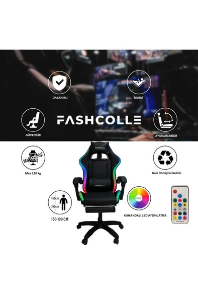 Fashcolle Black Star Işıklı - Masaj Özellikli Oyuncu Koltuğu Black - 4