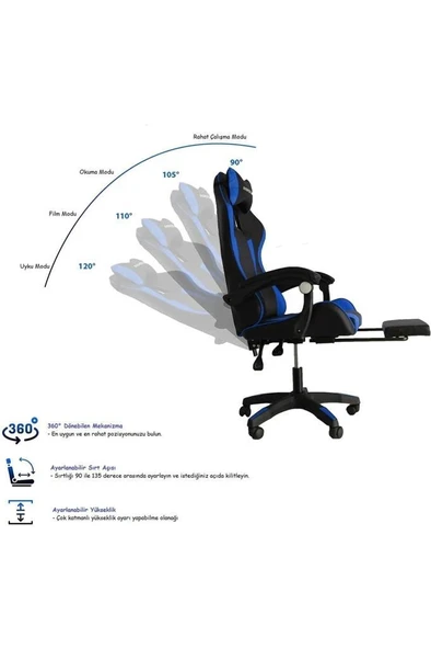 Fashcolle Blue Star Işıklı - Masaj Özellikli Oyuncu Koltuğu Mavi-Siyah - 4
