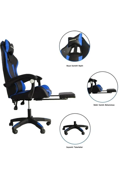 Fashcolle Blue Star Işıklı - Masaj Özellikli Oyuncu Koltuğu Mavi-Siyah - 3