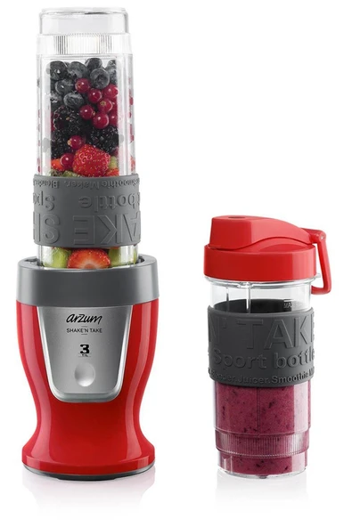 Arzum AR1032 Shake'n Take Kişisel Smoothie Blender, Kırmızı (300 W, 2 Adet Şişe)