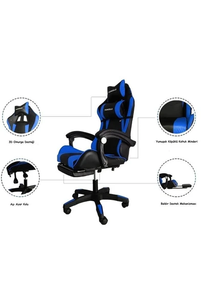 Fashcolle Blue Star Işıklı - Masaj Özellikli Oyuncu Koltuğu Mavi-Siyah - 5