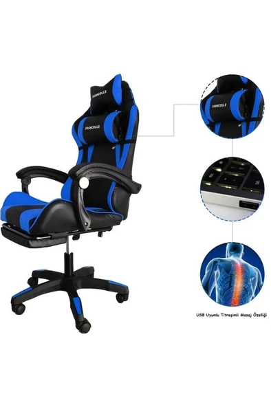Fashcolle Blue Star Işıklı - Masaj Özellikli Oyuncu Koltuğu Mavi-Siyah - 2