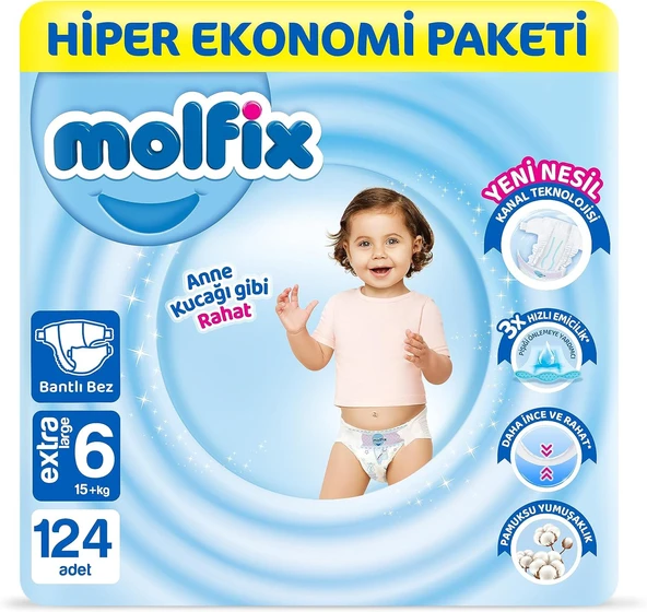 Molfix 6 Beden Extra Large 124'lü Bebek Bezi