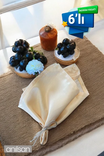 6’li %100 Pamuk Kumaş Peçete Krem 50x50 Cm Mutfak Bezi Sofra Sunum Servis Peçetesi
