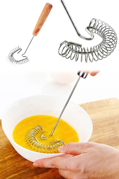 Bambu Saplı Paslanmaz Çelik Yaylı Çırpma Teli Karıştırıcı | Saplı Yumurta Çırpıcı - Resim 2