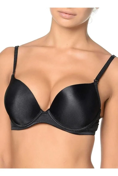 Kadın Siyah 2 Beden Büyüten Full Push-up Dolgulu Sihirli Destekli Sütyen Reina