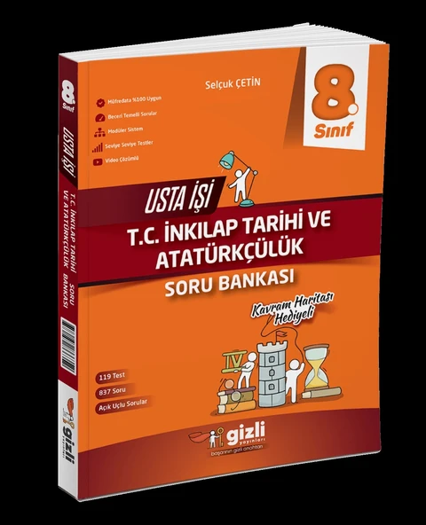 Gizli Yayınları 8. Sınıf İnkilap Tarihi Usta İşi Soru Bankası (Kavram Haritası Hediyeli)