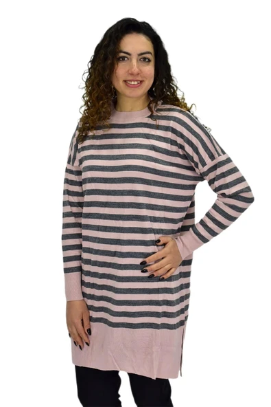 Kadın Çizgili Oversize Kazak BGL-ST04083 - Resim 3