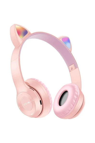 Techmaster Kablosuz Kulaküstü Rgb Işıklı Kedili Bluetooth 5.0 Çocuk Kulaklığı Kulaklık P47M - 2