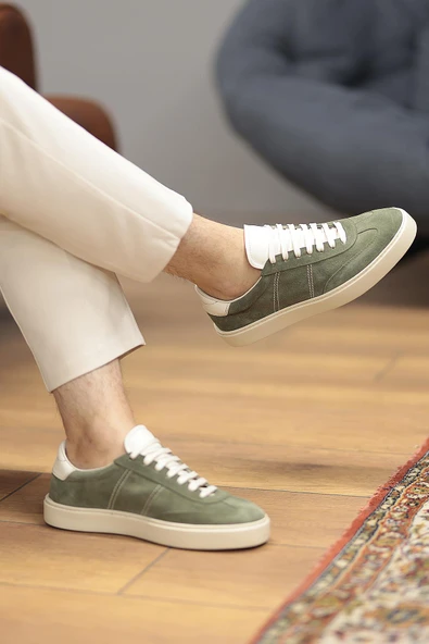 Shoetyle - Yeşil Hakiki Süet Bağcıklı Erkek Sneaker 666-3071 ürün görseli