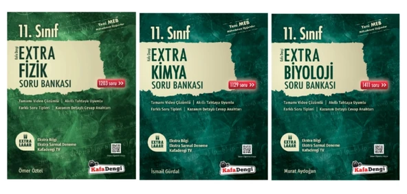 Kafa Dengi Yayınları 11. Sınıf Sayısal Set Fizik - Kimya - Biyoloji Extra Soru Bankası