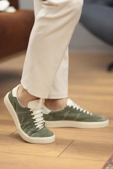 Shoetyle - Yeşil Hakiki Süet Bağcıklı Erkek Sneaker 666-3071 - Resim 4