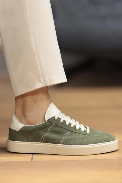 Shoetyle - Yeşil Hakiki Süet Bağcıklı Erkek Sneaker 666-3071 - Resim 5